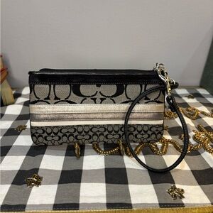 Coach Y2K Signature Black and Silver Patchwork Wristlet